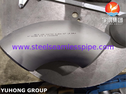 ASTM A815 S32750 Δυαδική σιδηροδρομική ένωση αγκώνα 90° LR Buttweld BW B16.9