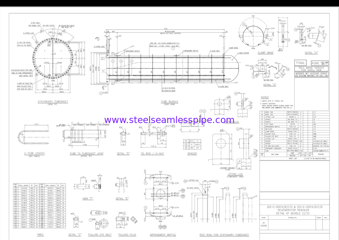 Χάλυβα από ανοξείδωτο ατσάλι χωρίς έλξη U Bend Tube SA213 TP316L Tube Bundle για τον αναζωογονητή Reboiler Oil Refinery