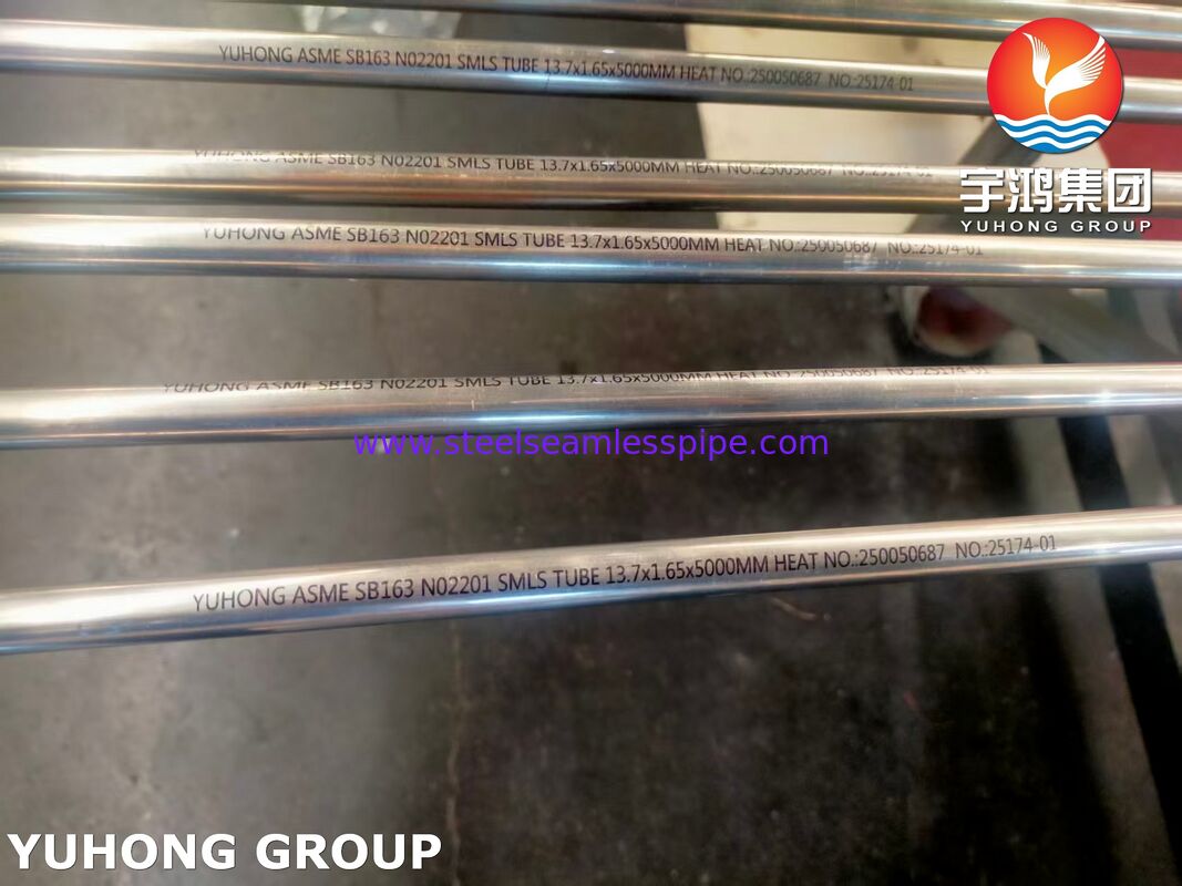 ASME SB163 UNS N02201 Χαλκοσωλήνας από κράμα νικελίου χωρίς συγκόλληση για εναλλάκτη θερμότητας και συμπυκνωτή