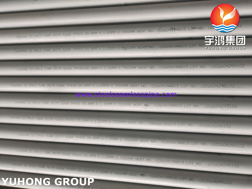 Ferritic Martensitic Stainless Steel Seamless Tube  A268 TP405 TP409 TP410 TP430 TP430Ti Heat Exchanger Application