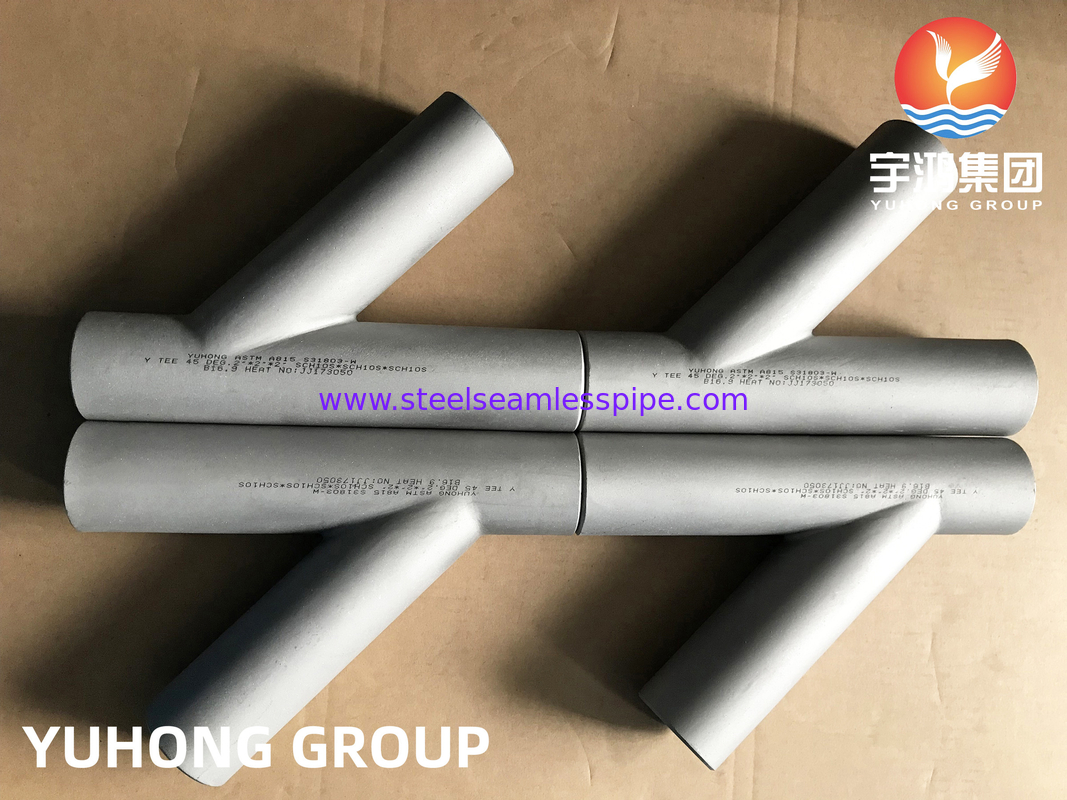 Διπλό ατσάλι ASTM A815 S31803, σχήμα Y Tee, σωλήνα B16.9
